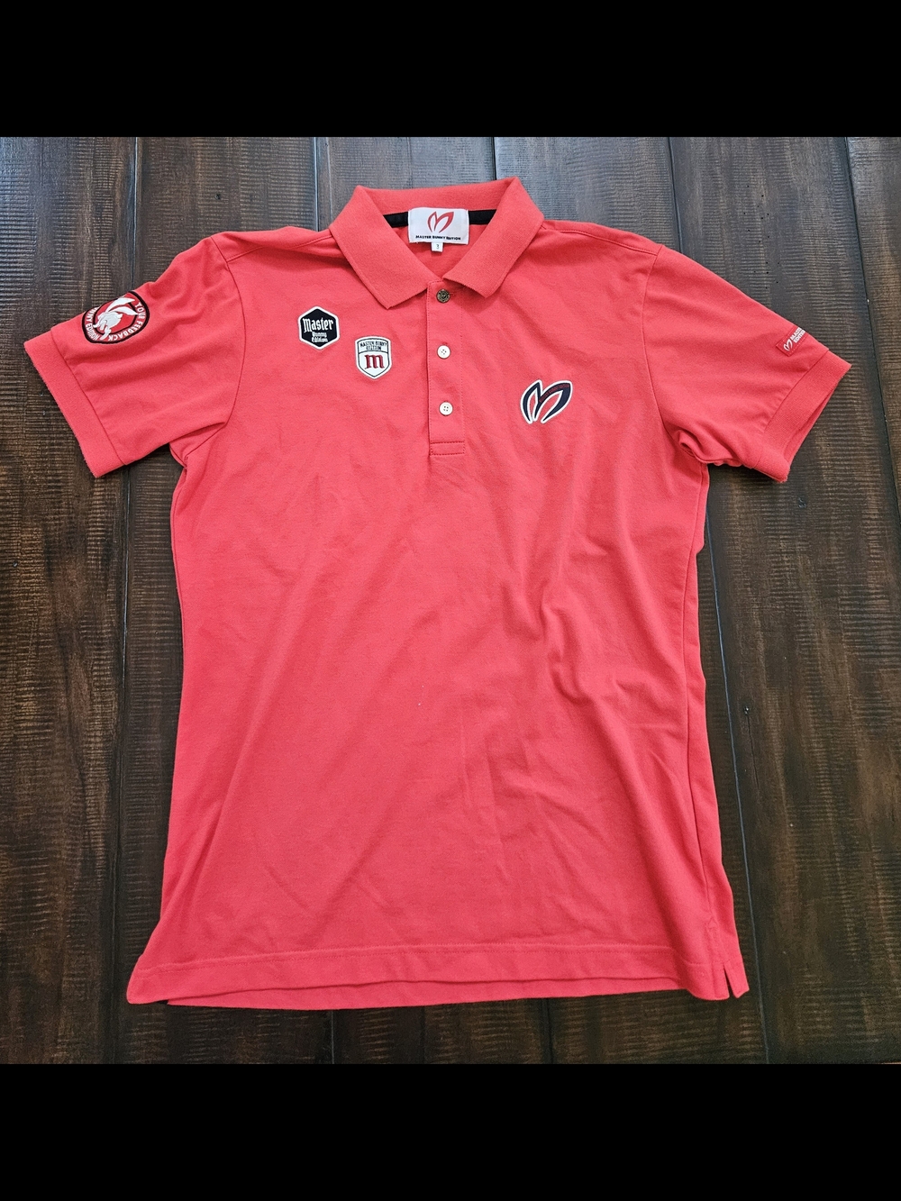 Master Bunny Edition Men's Coral-Red Polo with Embroidered Logos